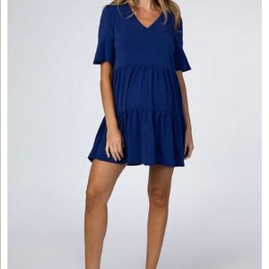 Royal Blue Ruffle Sleeve Maternity Dress